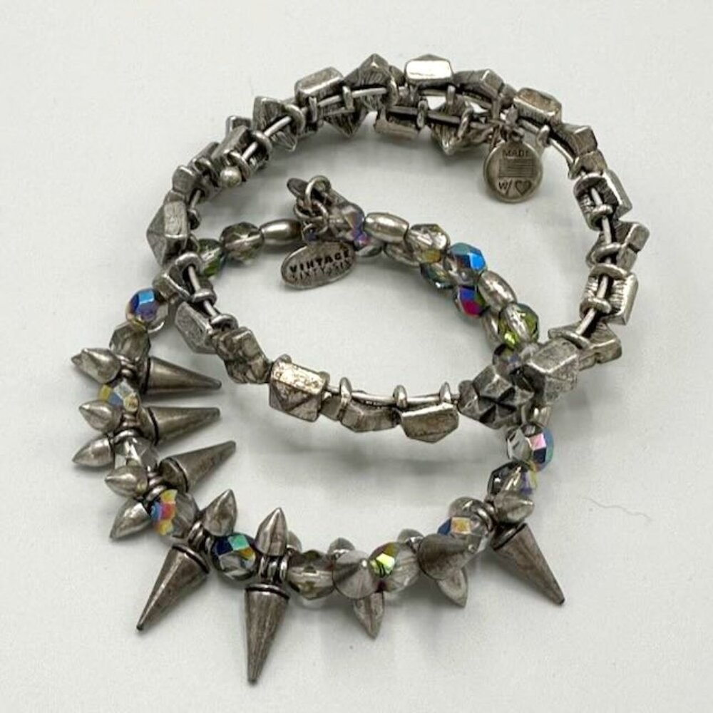 Set of 2 Alex and Ani Beaded and Spike Wrap Bracelets